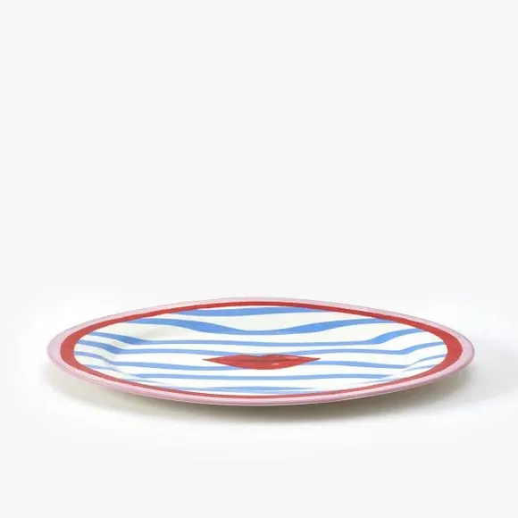 Serve Platter with Wave Design - Blue, Stoneware