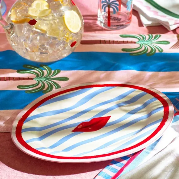 Serve Platter with Wave Design - Blue, Stoneware image