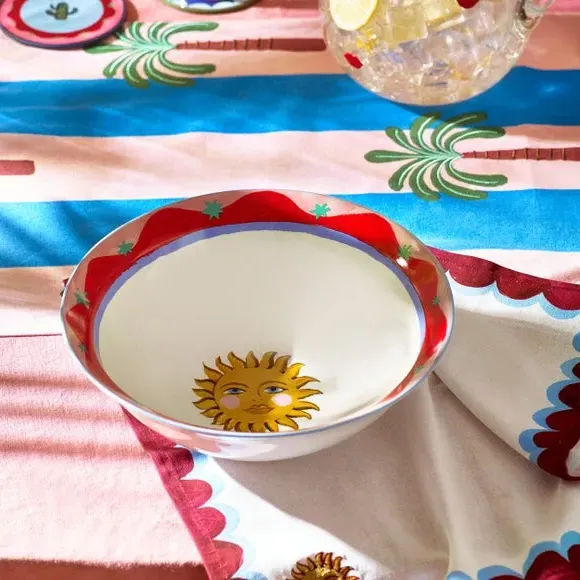 Serving Bowl with Sun Motif - White, Stoneware image