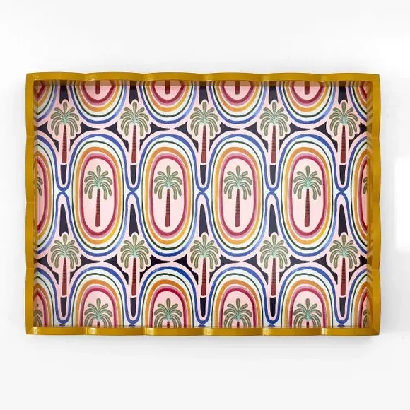 Serving Tray with Palm Tree Design - Yellow