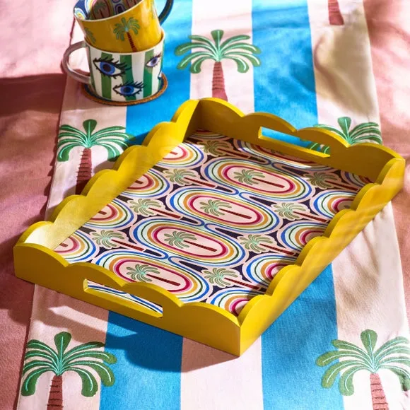 Serving Tray with Palm Tree Design - Yellow image