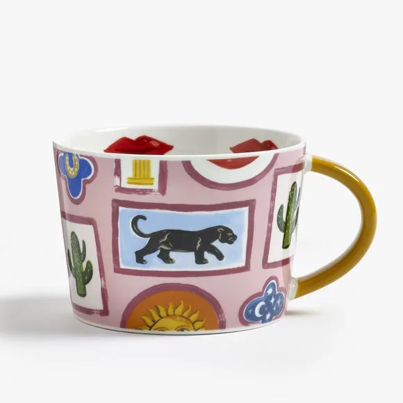 Set of 2 Mugs with Hand-Dipped Handles - Pink