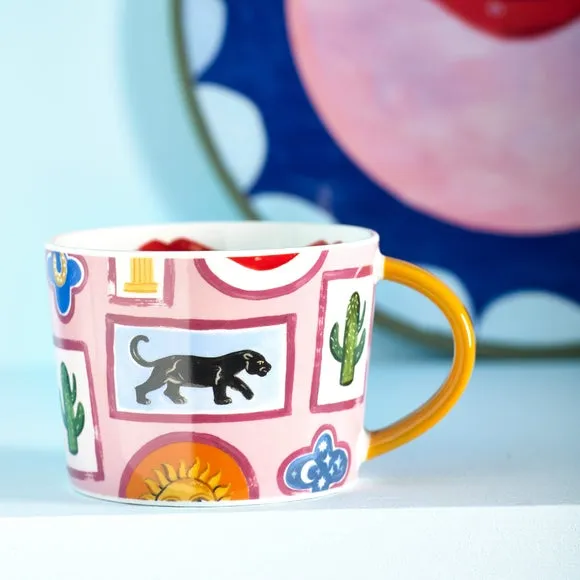 Set of 2 Mugs with Hand-Dipped Handles - Pink