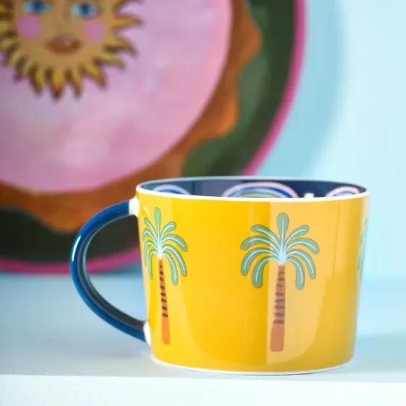 Set of 2 Palm Tree Mugs - Orange, Stoneware image
