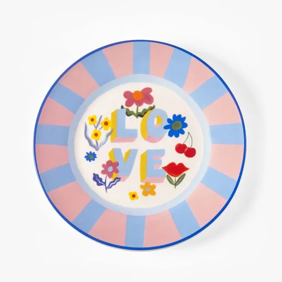 Side Plate with Floral Design - Blue, Fine China