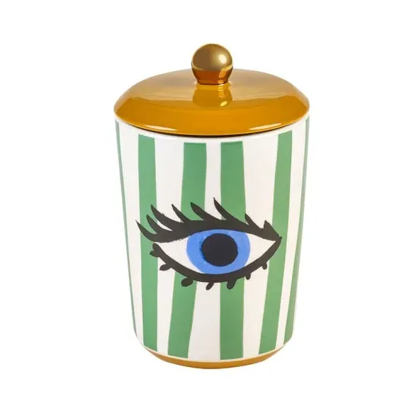 Storage Jar with Gold Knob - Green, Ceramic