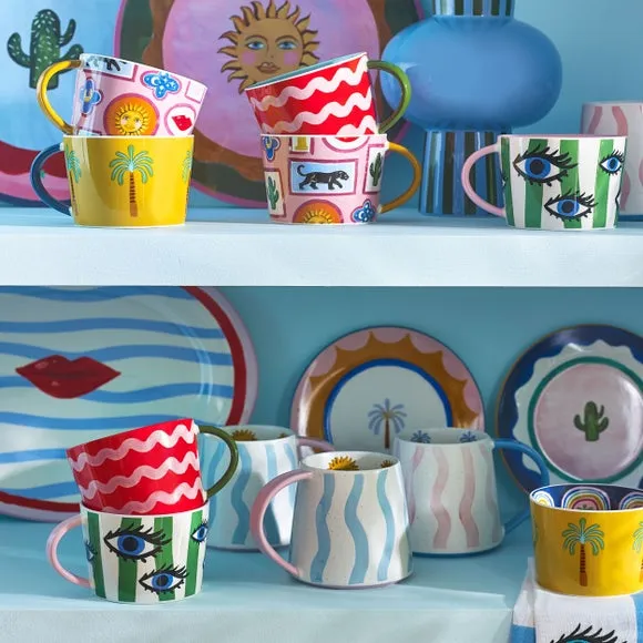 Wave Mug with Speckled Glaze - White, Fine China