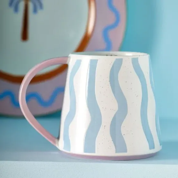 Wave Mug with Speckled Glaze - White, Fine China