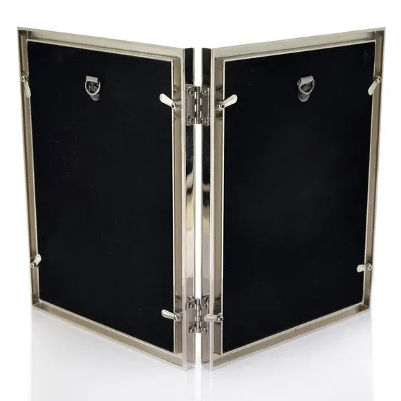 Double Photo Frame Hinged - Silver, Shagreen