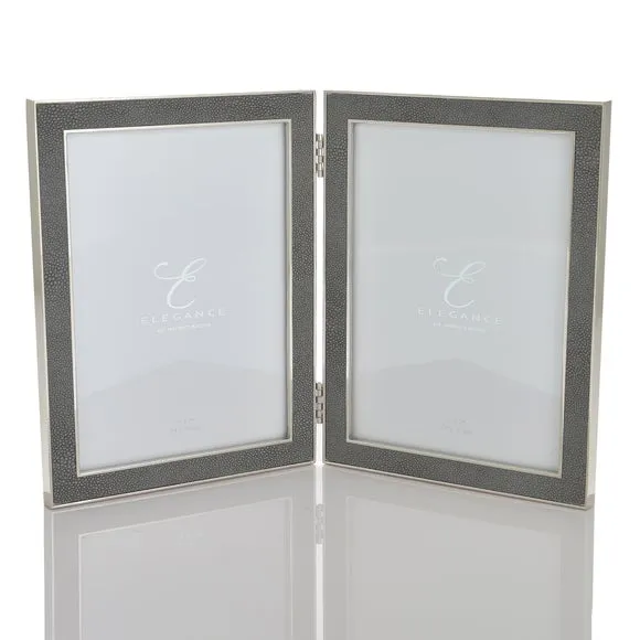 Double Photo Frame Hinged - Silver, Shagreen image