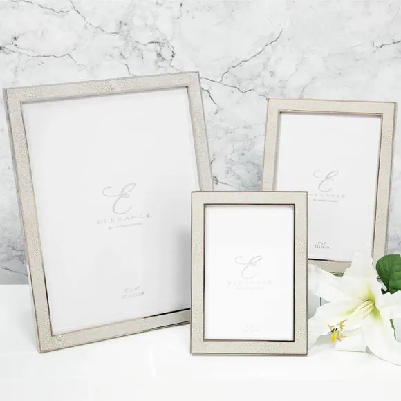 Photo Frame with Faux Shagreen - Cream, Metal