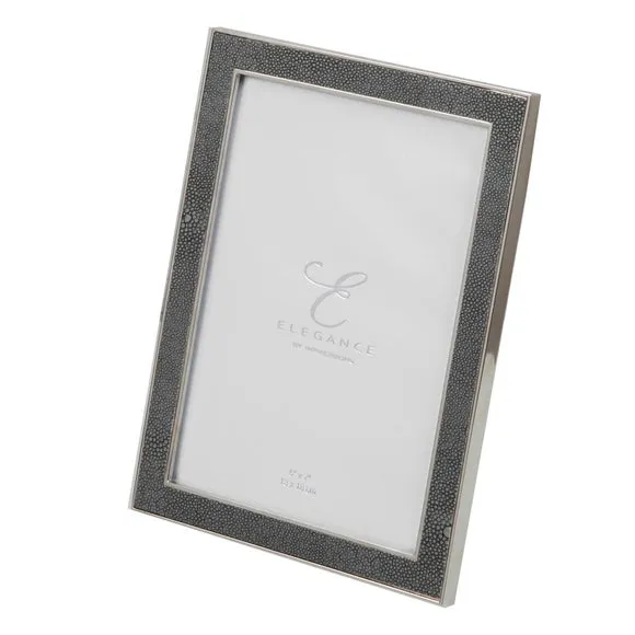 Photo Frame with Faux Shagreen - Grey, Metal
