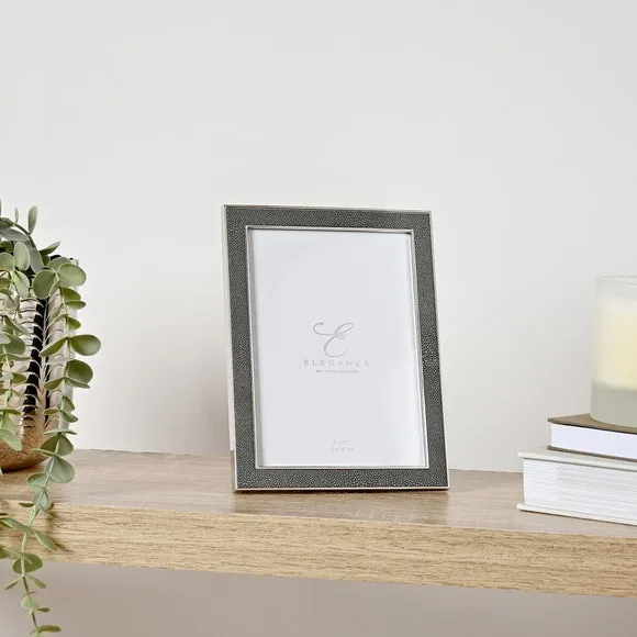 Photo Frame with Faux Shagreen - Grey, Metal