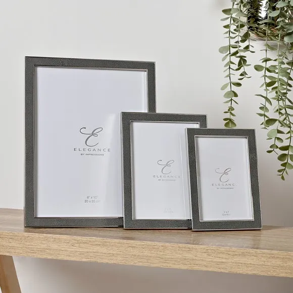 Photo Frame with Faux Shagreen - Grey, Metal