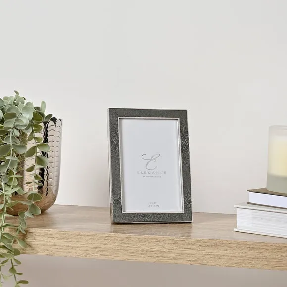Photo Frame with Faux Shagreen - Grey, Metal