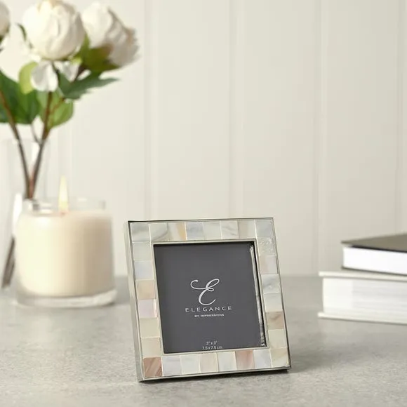 Photo Frame with Mother of Pearl - White
