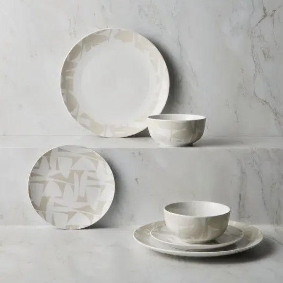 12-Piece Dinner Set Abstract Design - Natural