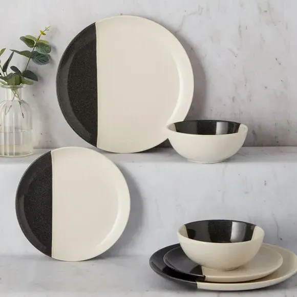 12-Piece Dinner Set Dipped Glaze - Grey, Stoneware image