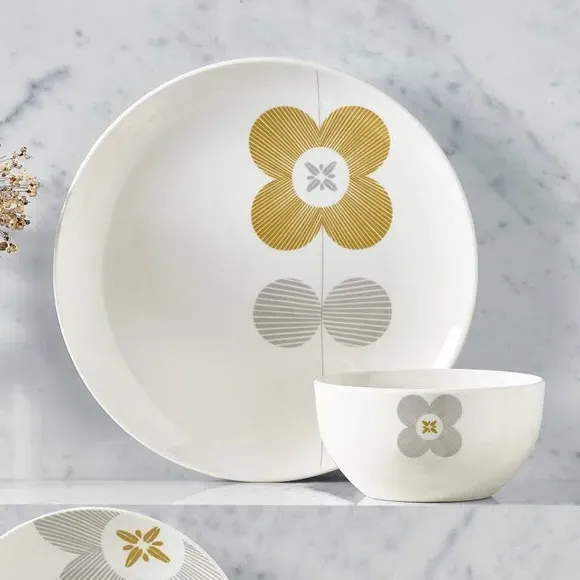 12-Piece Dinner Set with Floral Design - Yellow