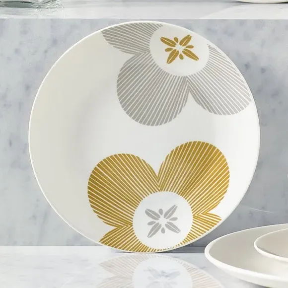 12-Piece Dinner Set with Floral Design - Yellow