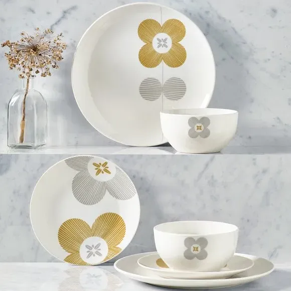 12-Piece Dinner Set with Floral Design - Yellow image