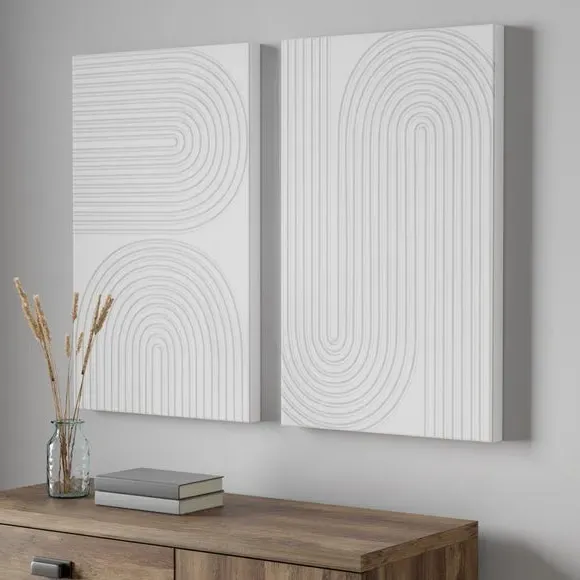 2-Panel Wall Art with Raised Pattern - White Canvas