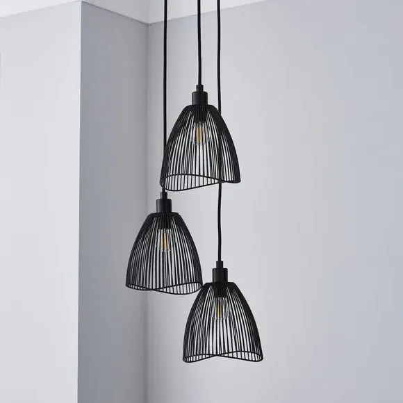 3-Light Cluster Ceiling Light - Black, Metal