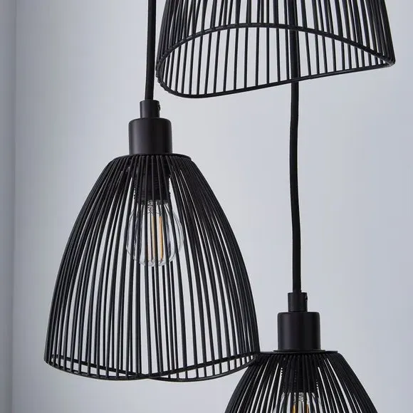 3-Light Cluster Ceiling Light - Black, Metal