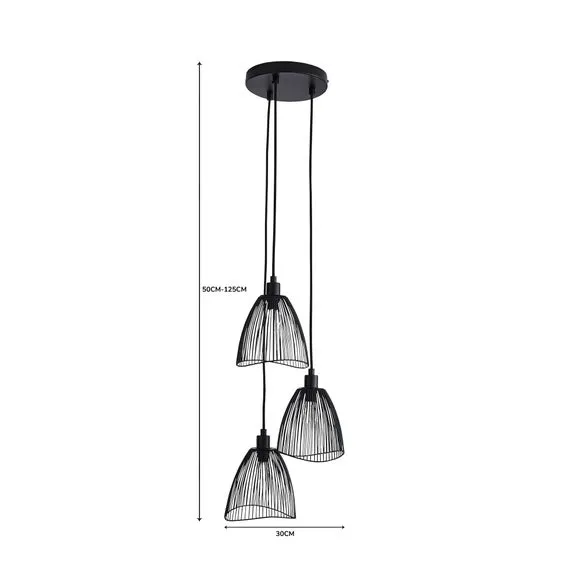 3-Light Cluster Ceiling Light - Black, Metal