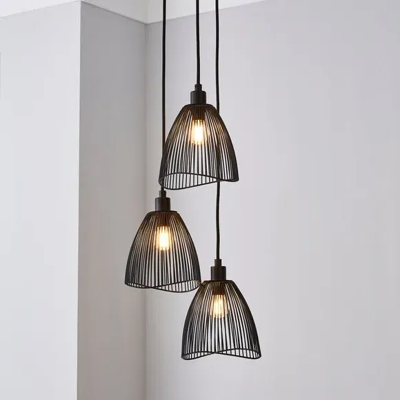3-Light Cluster Ceiling Light - Black, Metal image