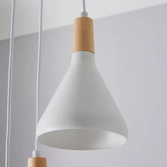 3-Light Cluster Ceiling Light - White, Wood