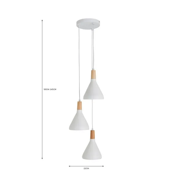 3-Light Cluster Ceiling Light - White, Wood