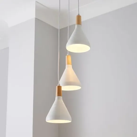 3-Light Cluster Ceiling Light - White, Wood image
