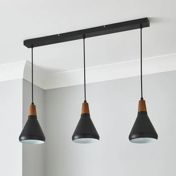 3-Light Diner Ceiling Light - Black, Metal