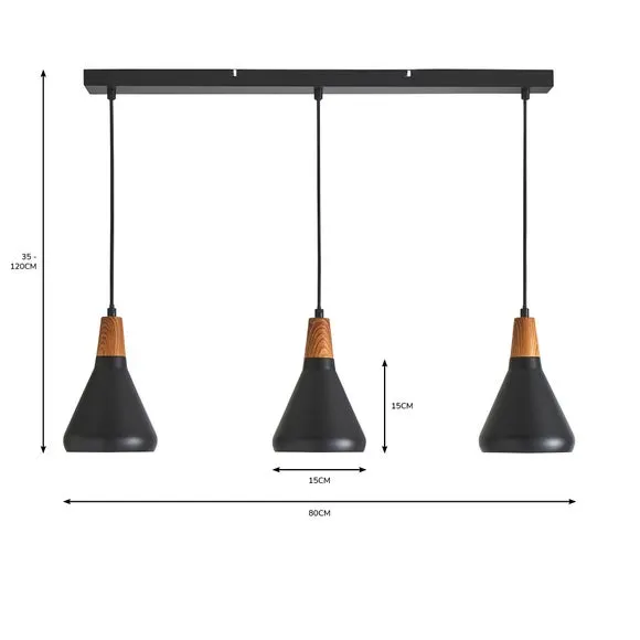 3-Light Diner Ceiling Light - Black, Metal