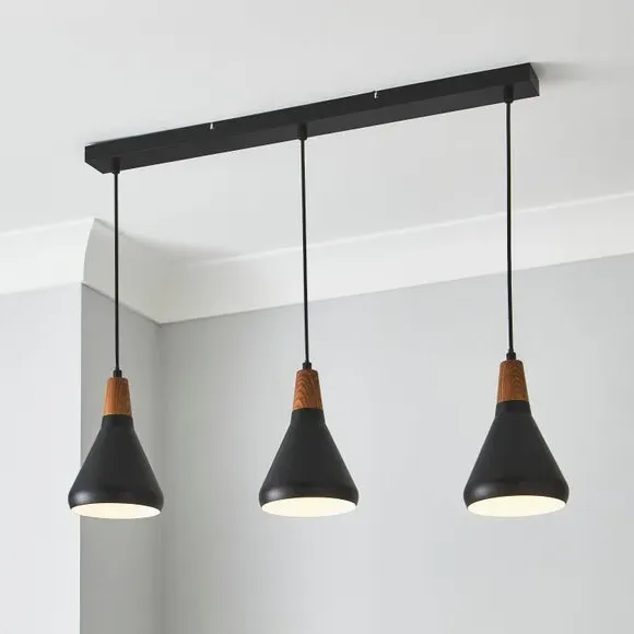 3-Light Diner Ceiling Light - Black, Metal image