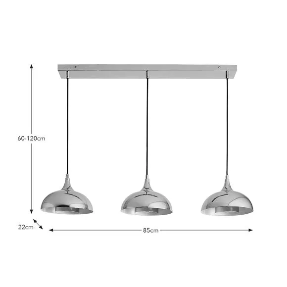 3-Light Diner Ceiling Light - Silver, Chrome