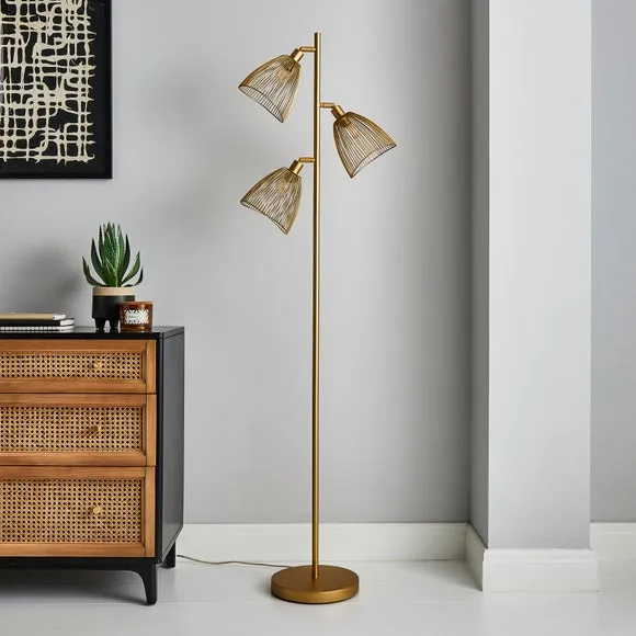 3-Light Floor Lamp with Adjustable Shades - Gold