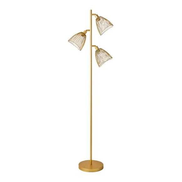3-Light Floor Lamp with Adjustable Shades - Gold
