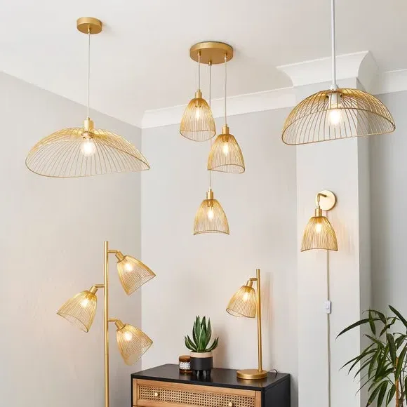 3-Light Floor Lamp with Adjustable Shades - Gold