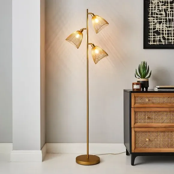 3-Light Floor Lamp with Adjustable Shades - Gold image