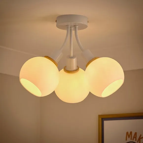 3-Light Semi Flush Ceiling Light - Blue, Metal
