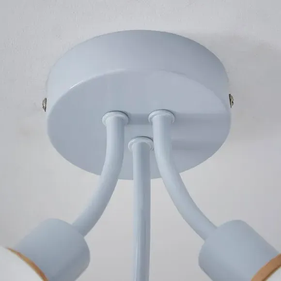 3-Light Semi Flush Ceiling Light - Blue, Metal