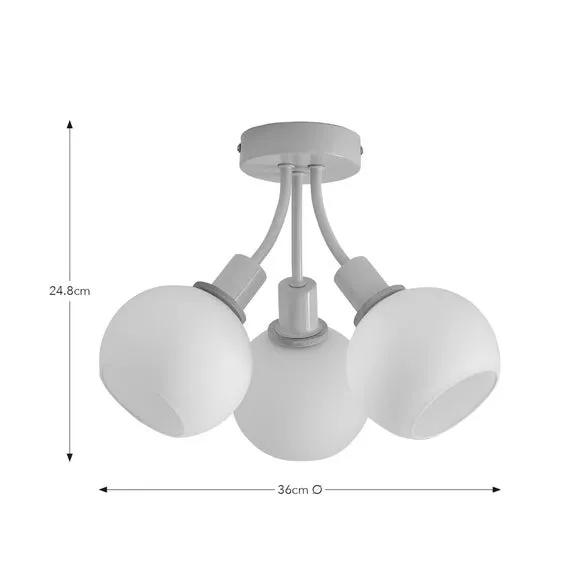 3-Light Semi Flush Ceiling Light - Blue, Metal