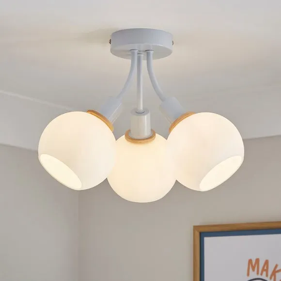 3-Light Semi Flush Ceiling Light - Blue, Metal image