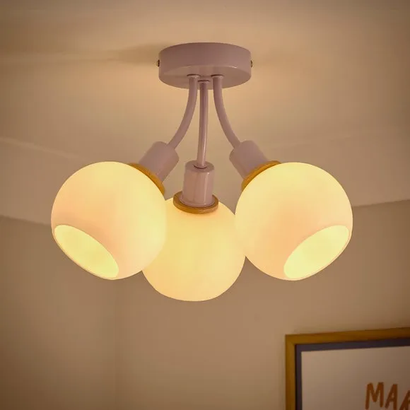 3-Light Semi Flush Ceiling Light - Lilac, Metal