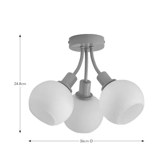 3-Light Semi Flush Ceiling Light - Lilac, Metal