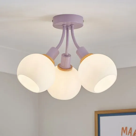 3-Light Semi Flush Ceiling Light - Lilac, Metal