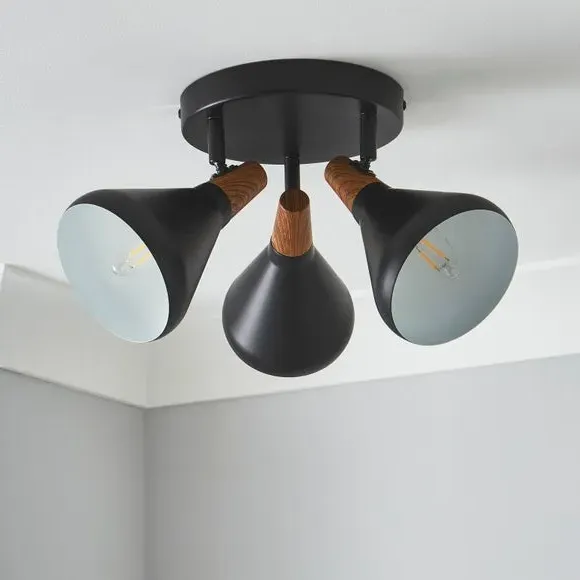3-Light Semi Flush Spotlight - Black