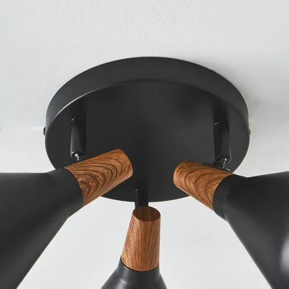 3-Light Semi Flush Spotlight - Black